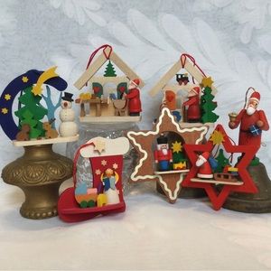 7 Erzgebirge Graupner Wood Ornaments Germany Christmas Tree Santa Snowman German
